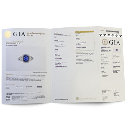 18k White Gold GIA Royal Blue 1.75ct Sapphire Diamond Ring 0.55ctw G-H SI1