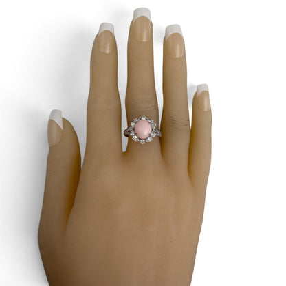 Cirari Couture 18k White Gold 6.35ct Pink Conch Pearl Pear Diamond Ring Size 7