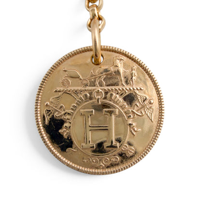 Hermes Ex Libris Small Diamond Pendant 18k Yellow Gold Toggle Necklace 16"
