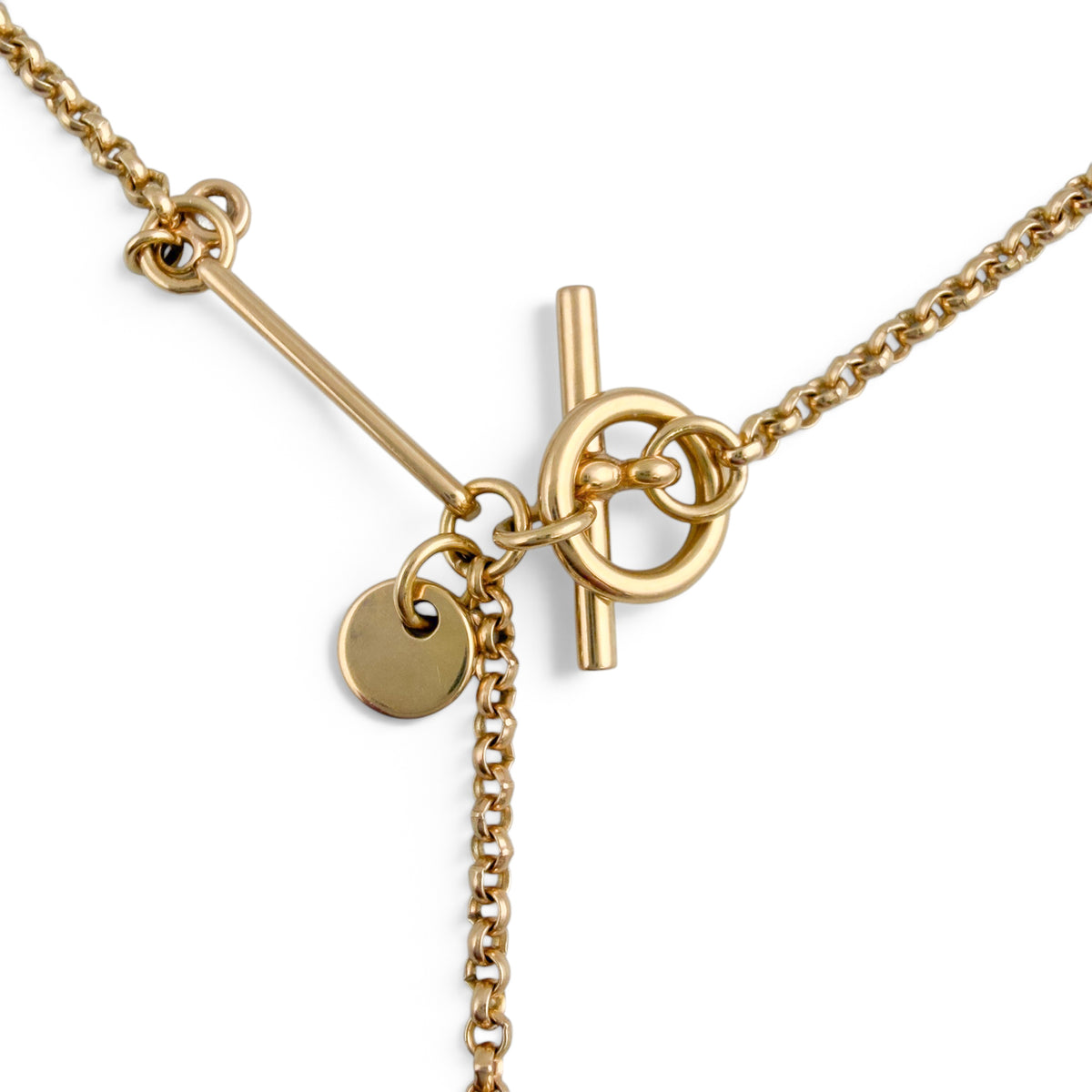 Hermes Ex Libris Small Diamond Pendant 18k Yellow Gold Toggle Necklace 16"
