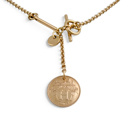 Hermes Ex Libris Small Diamond Pendant 18k Yellow Gold Toggle Necklace 16"