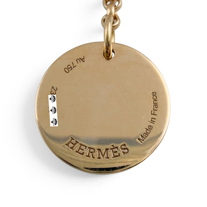 Hermes Ex Libris Small Diamond Pendant 18k Yellow Gold Toggle Necklace 16"