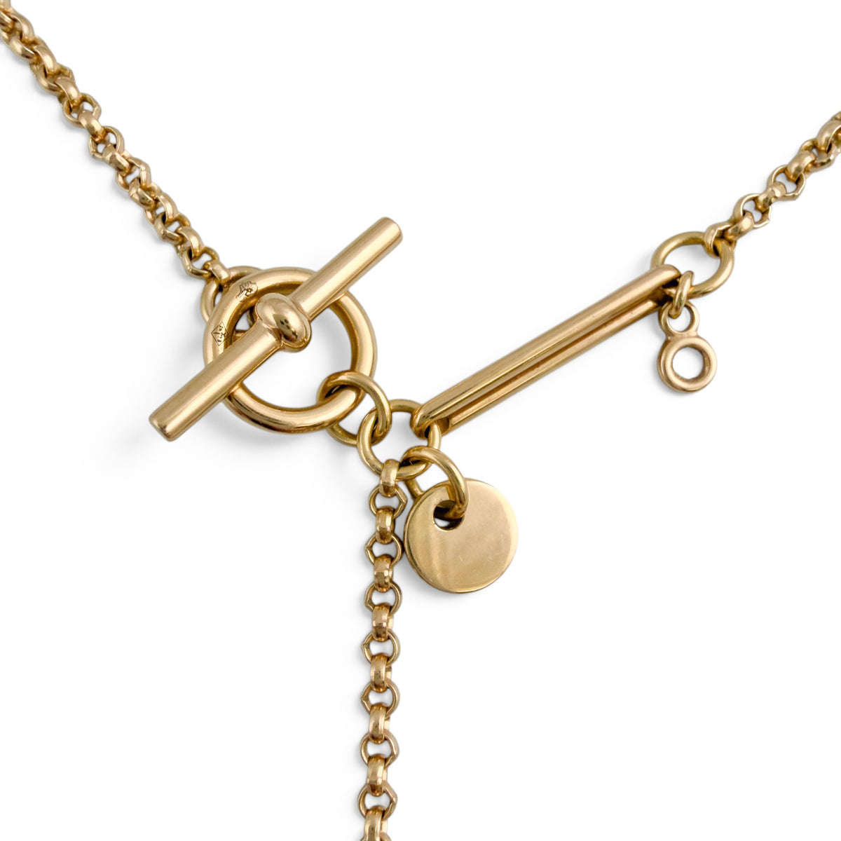 Hermes Ex Libris Small Diamond Pendant 18k Yellow Gold Toggle Necklace 16"