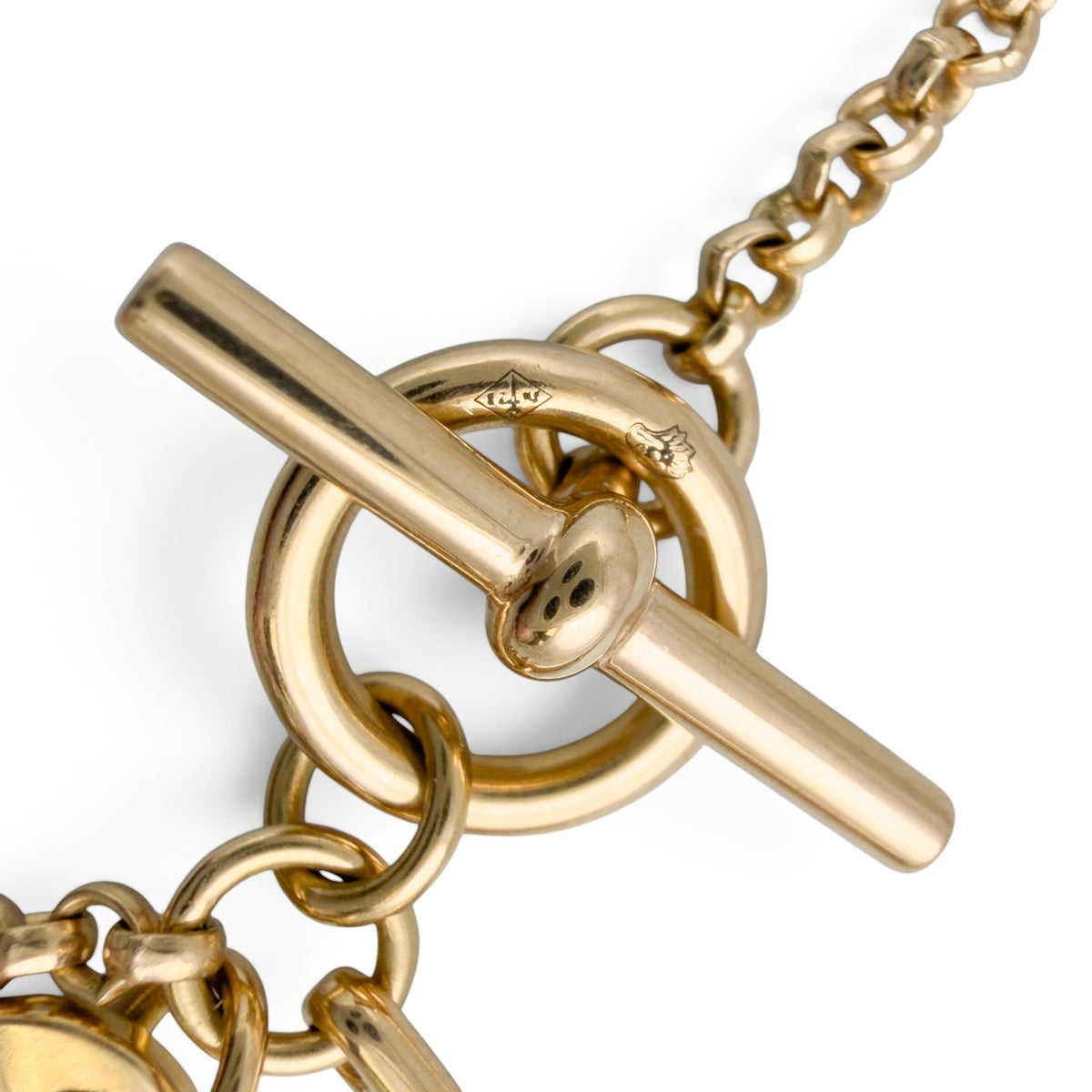 Hermes Ex Libris Small Diamond Pendant 18k Yellow Gold Toggle Necklace 16"