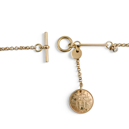 Hermes Ex Libris Small Diamond Pendant 18k Yellow Gold Toggle Necklace 16"