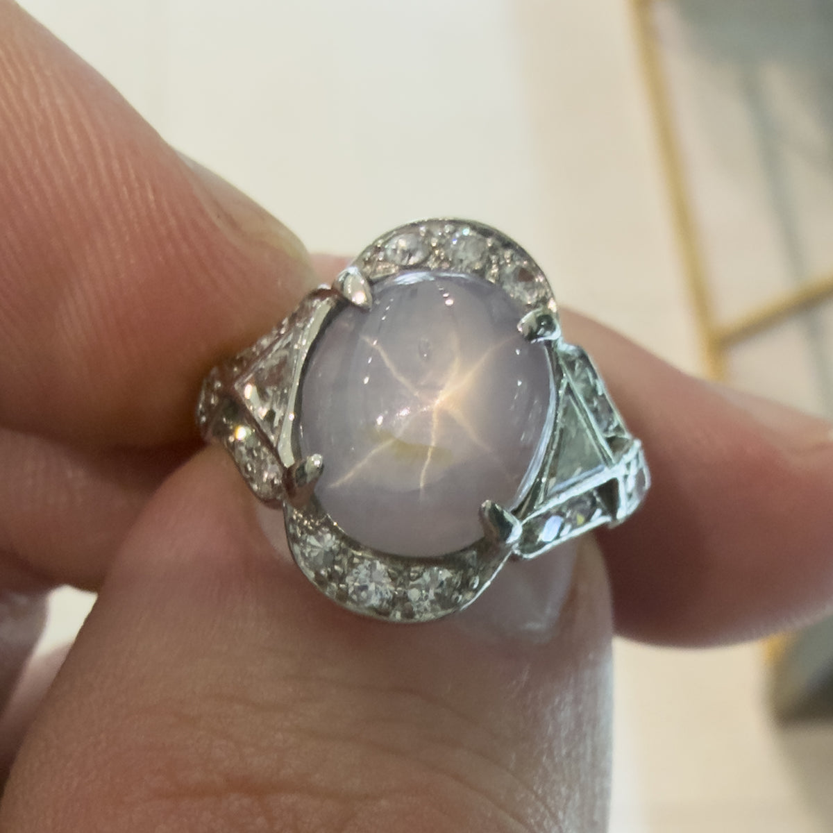 Platinum GIA Gray Blue Sri Lanka Star Sapphire Diamond Ring 0.25ctw H SI1 Size 6