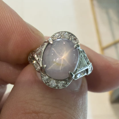 Platinum GIA Gray Blue Sri Lanka Star Sapphire Diamond Ring 0.25ctw H SI1 Size 6