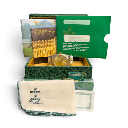 1989 Rolex DateJust 16233 36mm Champagne Steel & 18k Gold JUBILEE BOX + PAPERS