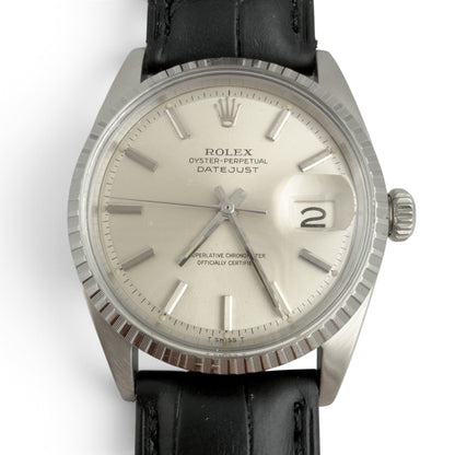 1966 Rolex DateJust 1603 36mm Stainless Steel Watch w/ Black Leather Strap
