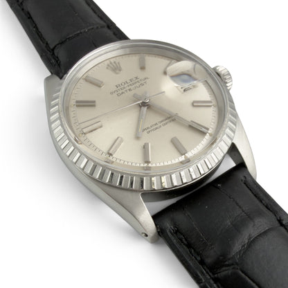 1966 Rolex DateJust 1603 36mm Stainless Steel Watch w/ Black Leather Strap