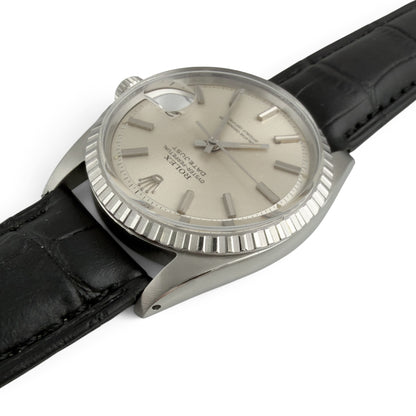 1966 Rolex DateJust 1603 36mm Stainless Steel Watch w/ Black Leather Strap