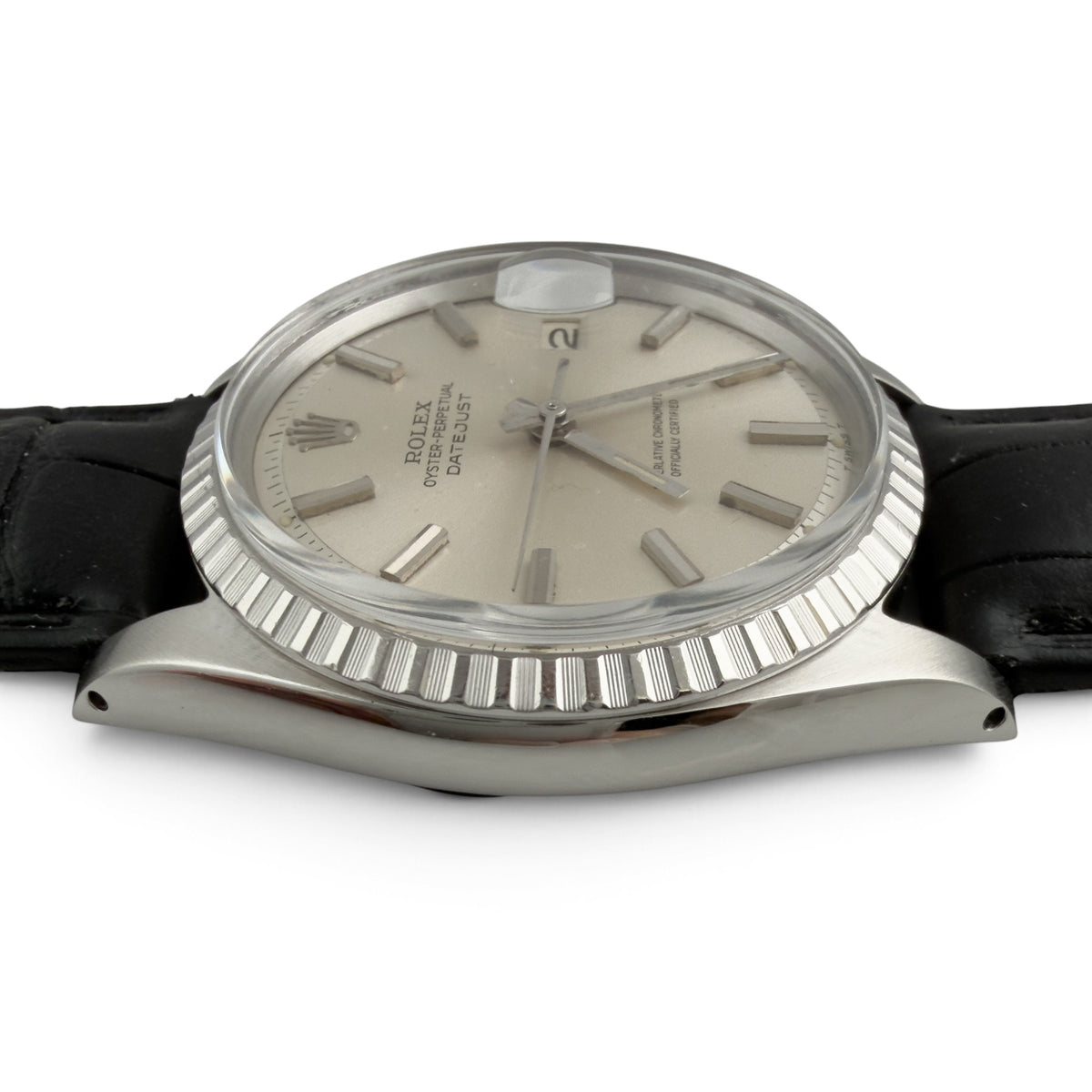 1966 Rolex DateJust 1603 36mm Stainless Steel Watch w/ Black Leather Strap