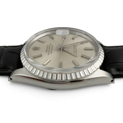 1966 Rolex DateJust 1603 36mm Stainless Steel Watch w/ Black Leather Strap