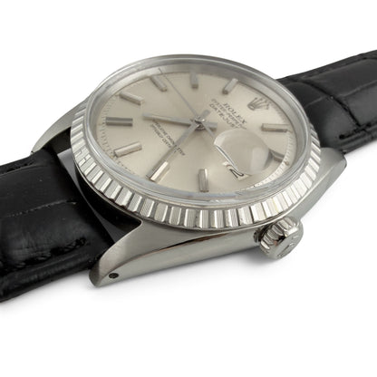 1966 Rolex DateJust 1603 36mm Stainless Steel Watch w/ Black Leather Strap