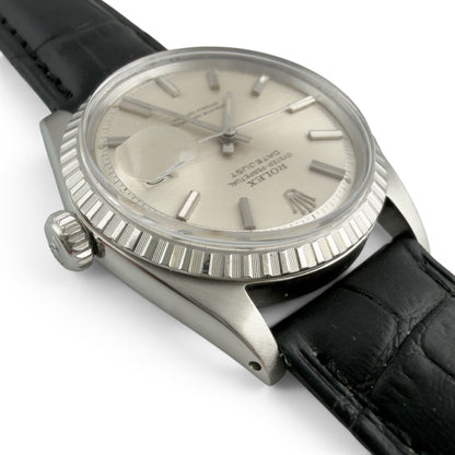 1966 Rolex DateJust 1603 36mm Stainless Steel Watch w/ Black Leather Strap