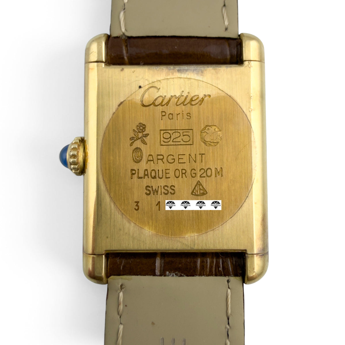 Cartier Tank Vermeil Gold 20mm x 28mm Beige Roman Brown Strap Ladies' Watch