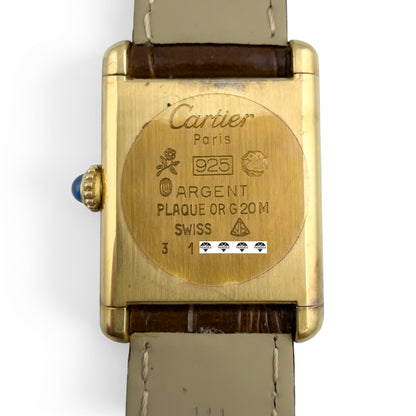 Cartier Tank Vermeil Gold 20mm x 28mm Beige Roman Brown Strap Ladies' Watch