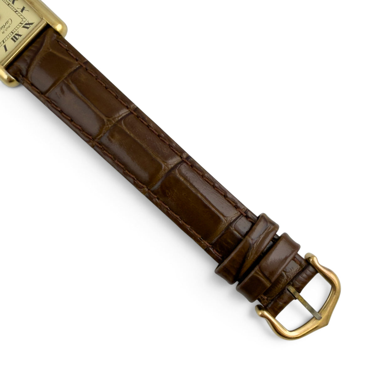Cartier Tank Vermeil Gold 20mm x 28mm Beige Roman Brown Strap Ladies' Watch
