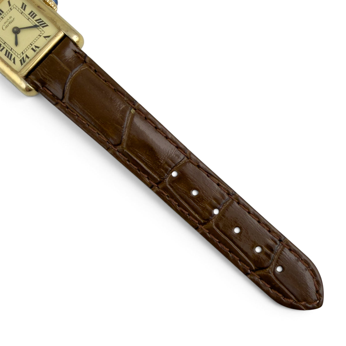 Cartier Tank Vermeil Gold 20mm x 28mm Beige Roman Brown Strap Ladies' Watch