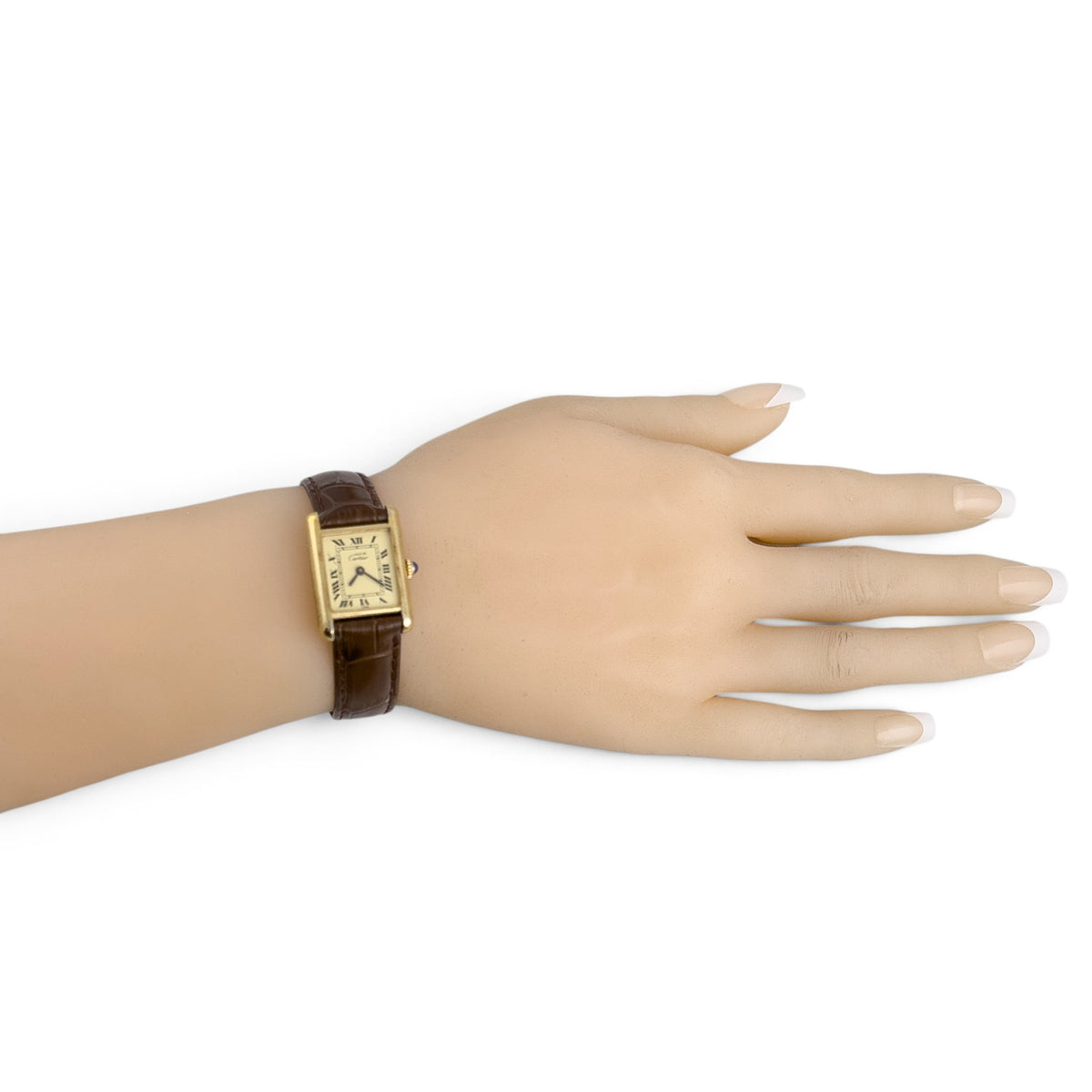 Cartier Tank Vermeil Gold 20mm x 28mm Beige Roman Brown Strap Ladies' Watch