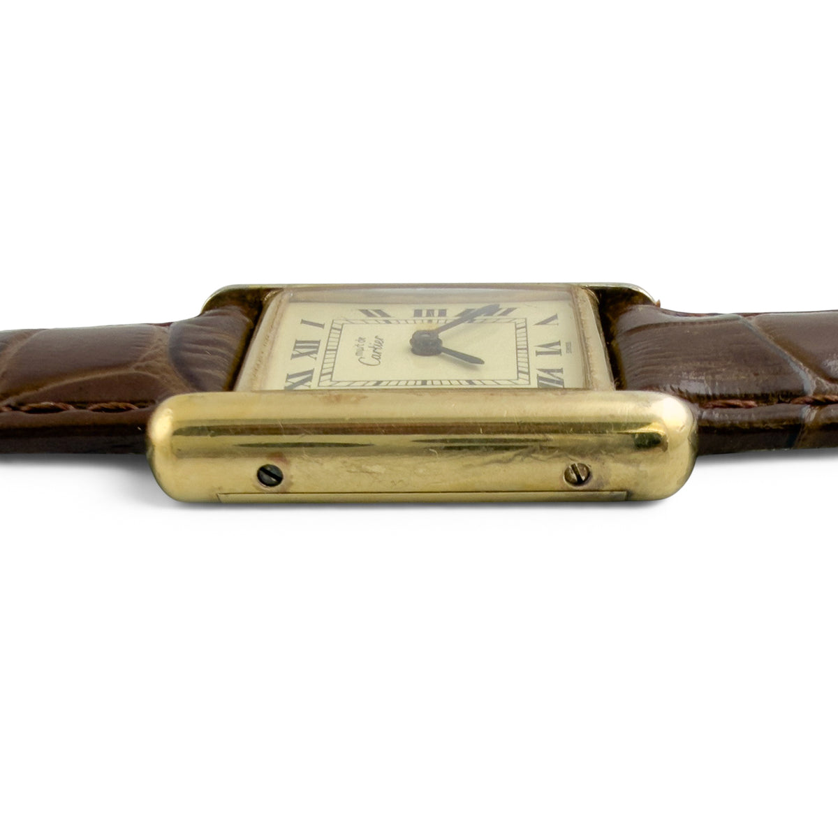 Cartier Tank Vermeil Gold 20mm x 28mm Beige Roman Brown Strap Ladies' Watch