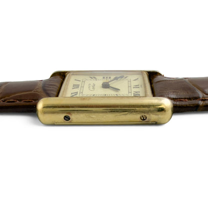 Cartier Tank Vermeil Gold 20mm x 28mm Beige Roman Brown Strap Ladies' Watch