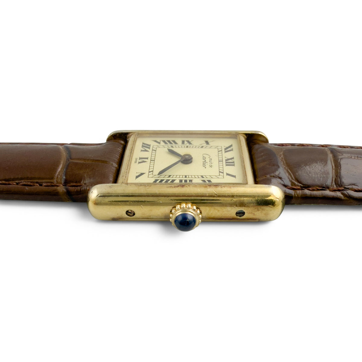 Cartier Tank Vermeil Gold 20mm x 28mm Beige Roman Brown Strap Ladies' Watch