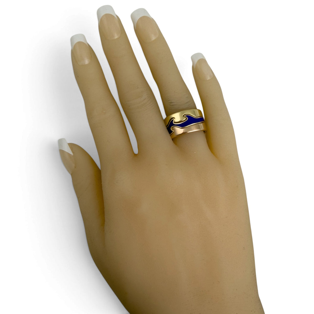 Georg Jensen Fusion 3 Piece Puzzle 18k Yellow Gold Blue Ceramic Ring Size 7.5