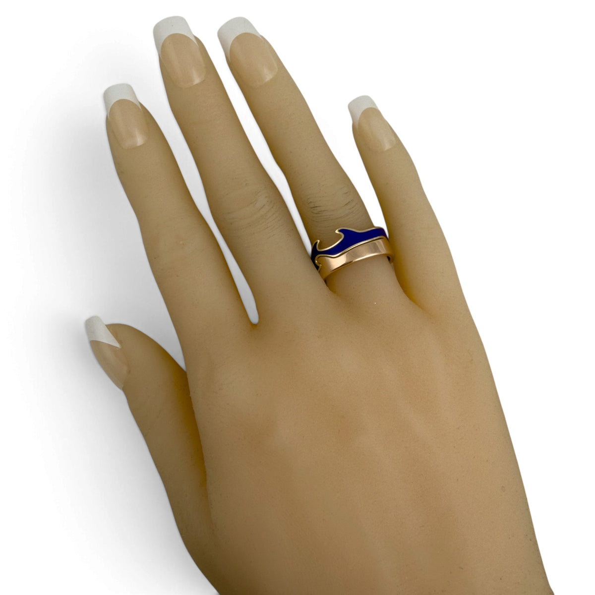 Georg Jensen Fusion 3 Piece Puzzle 18k Yellow Gold Blue Ceramic Ring Size 7.5