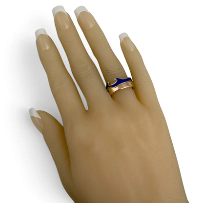 Georg Jensen Fusion 3 Piece Puzzle 18k Yellow Gold Blue Ceramic Ring Size 7.5