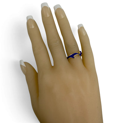 Georg Jensen Fusion 3 Piece Puzzle 18k Yellow Gold Blue Ceramic Ring Size 7.5
