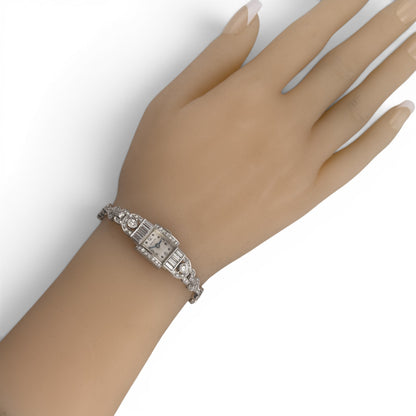 Hamilton Platinum Diamond 14mm Ladies Rectangular Cocktail Dress Watch 1.96ctw