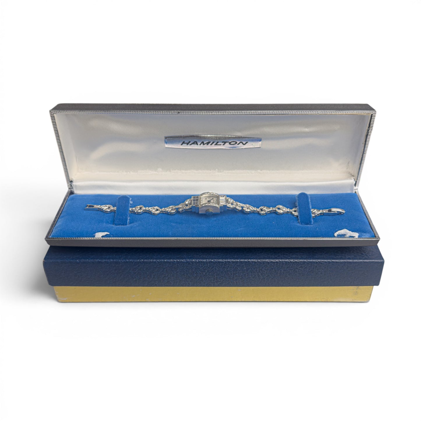 Hamilton Platinum Diamond 14mm Ladies Rectangular Cocktail Dress Watch 1.96ctw