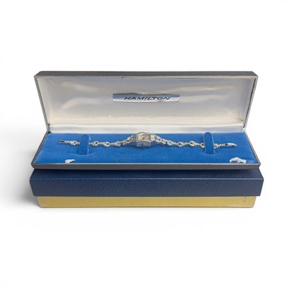 Hamilton Platinum Diamond 14mm Ladies Rectangular Cocktail Dress Watch 1.96ctw