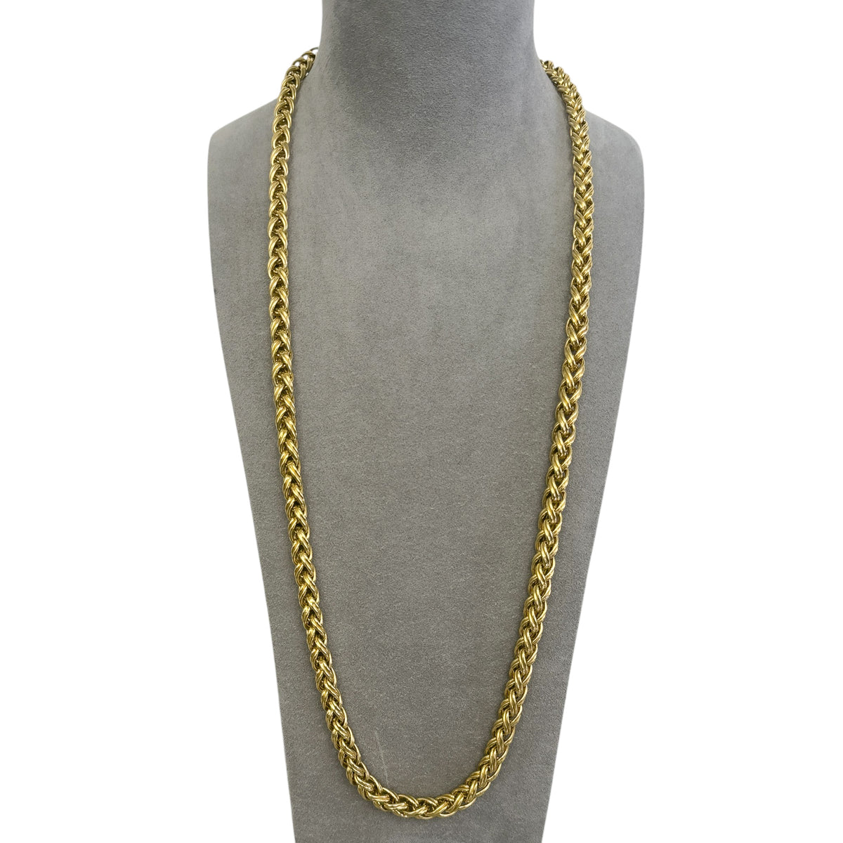18k Yellow Gold Semi-Hollow Braided Spiga Wheat 9.30mm Chain Necklace 128g 36"