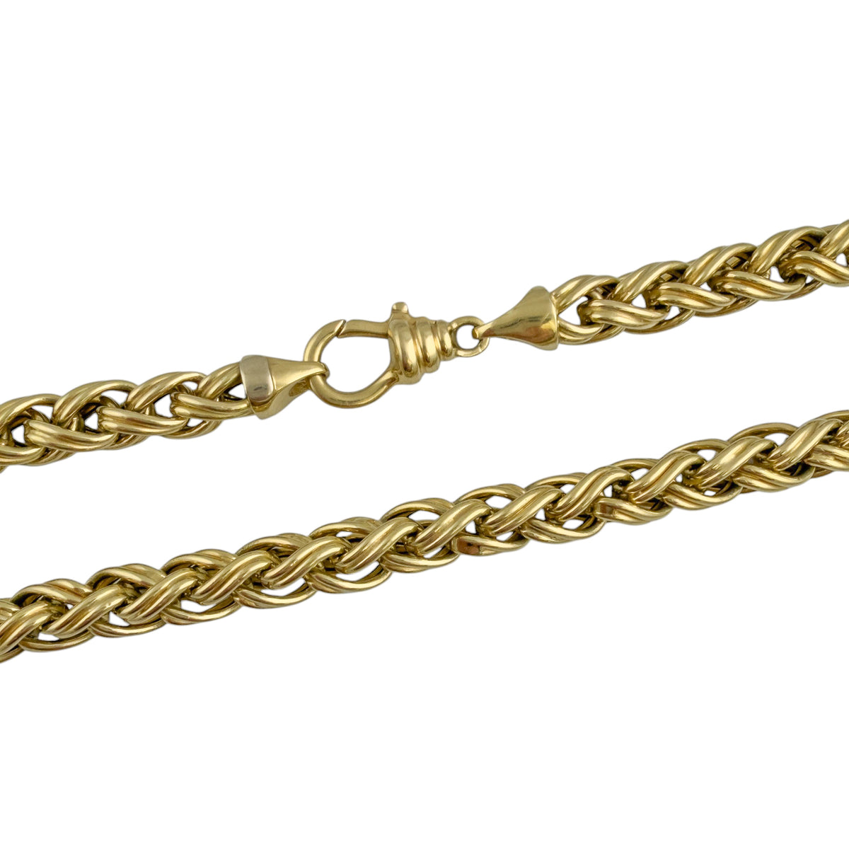 18k Yellow Gold Semi-Hollow Braided Spiga Wheat 9.30mm Chain Necklace 128g 36"
