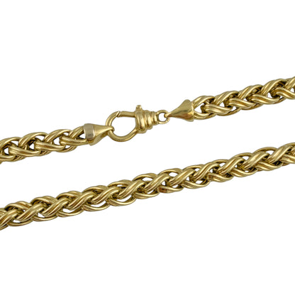 18k Yellow Gold Semi-Hollow Braided Spiga Wheat 9.30mm Chain Necklace 128g 36"