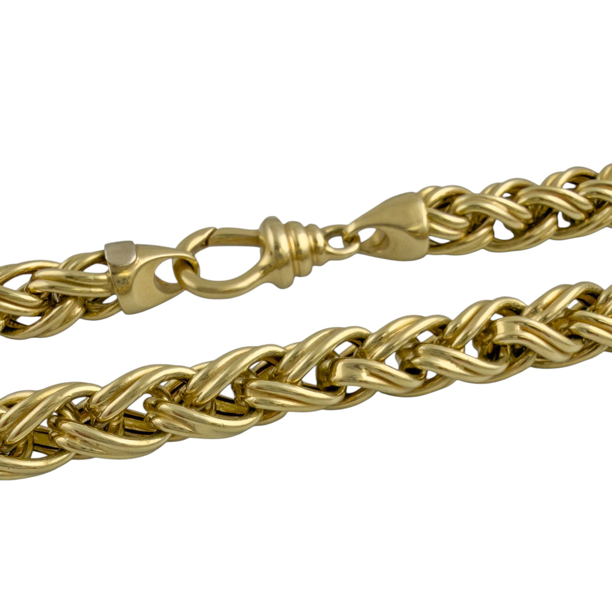 18k Yellow Gold Semi-Hollow Braided Spiga Wheat 9.30mm Chain Necklace 128g 36"