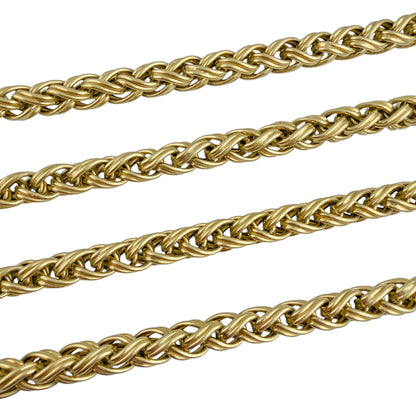 18k Yellow Gold Semi-Hollow Braided Spiga Wheat 9.30mm Chain Necklace 128g 36"
