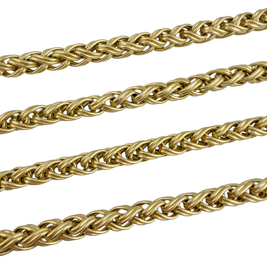 18k Yellow Gold Semi-Hollow Braided Spiga Wheat 9.30mm Chain Necklace 128g 36"