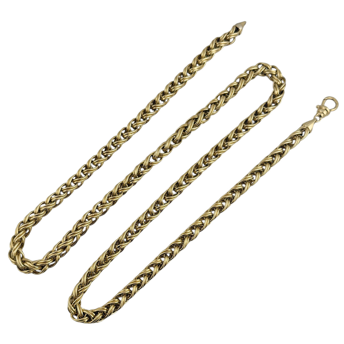 18k Yellow Gold Semi-Hollow Braided Spiga Wheat 9.30mm Chain Necklace 128g 36"