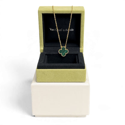 Van Cleef Arpels Malachite Vintage Alhambra 18k Gold Necklace 16.5" BAG BOX CERT