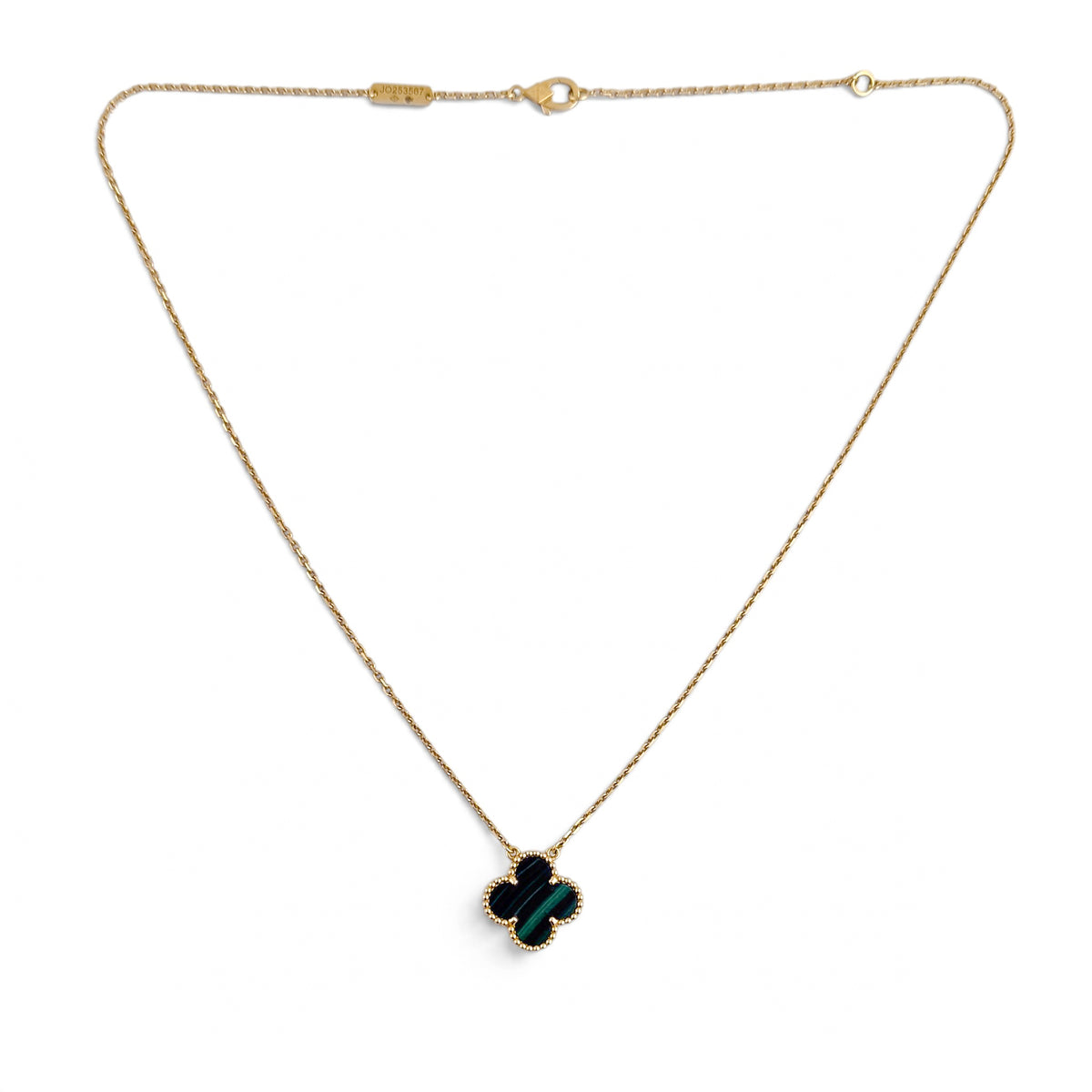 Van Cleef Arpels Malachite Vintage Alhambra 18k Gold Necklace 16.5" BAG BOX CERT