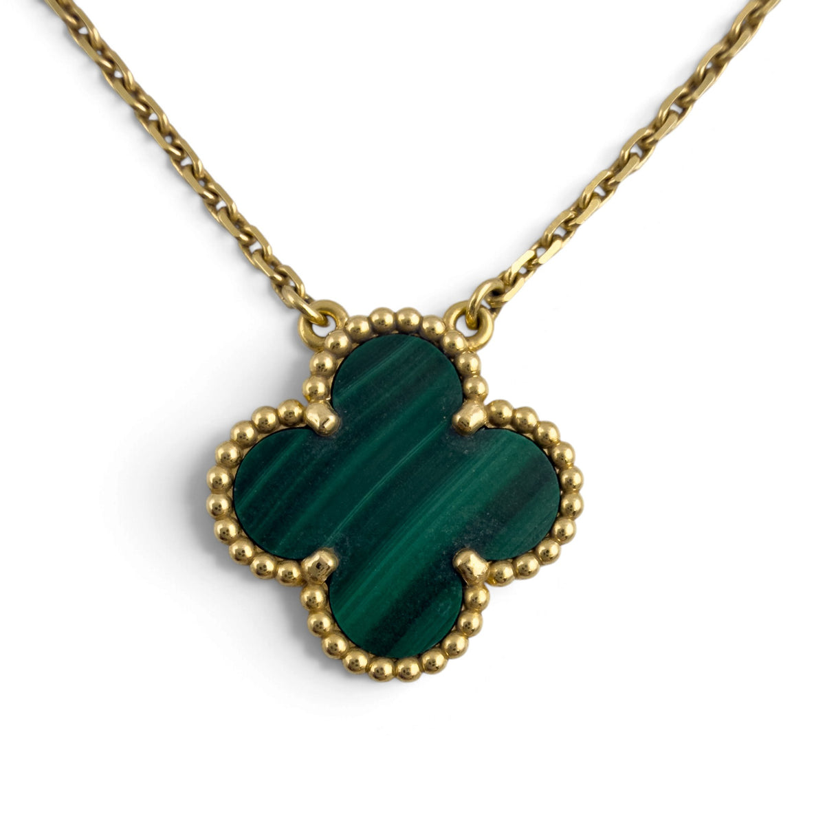 Van Cleef Arpels Malachite Vintage Alhambra 18k Gold Necklace 16.5" BAG BOX CERT