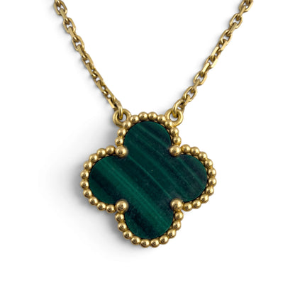 Van Cleef Arpels Malachite Vintage Alhambra 18k Gold Necklace 16.5" BAG BOX CERT