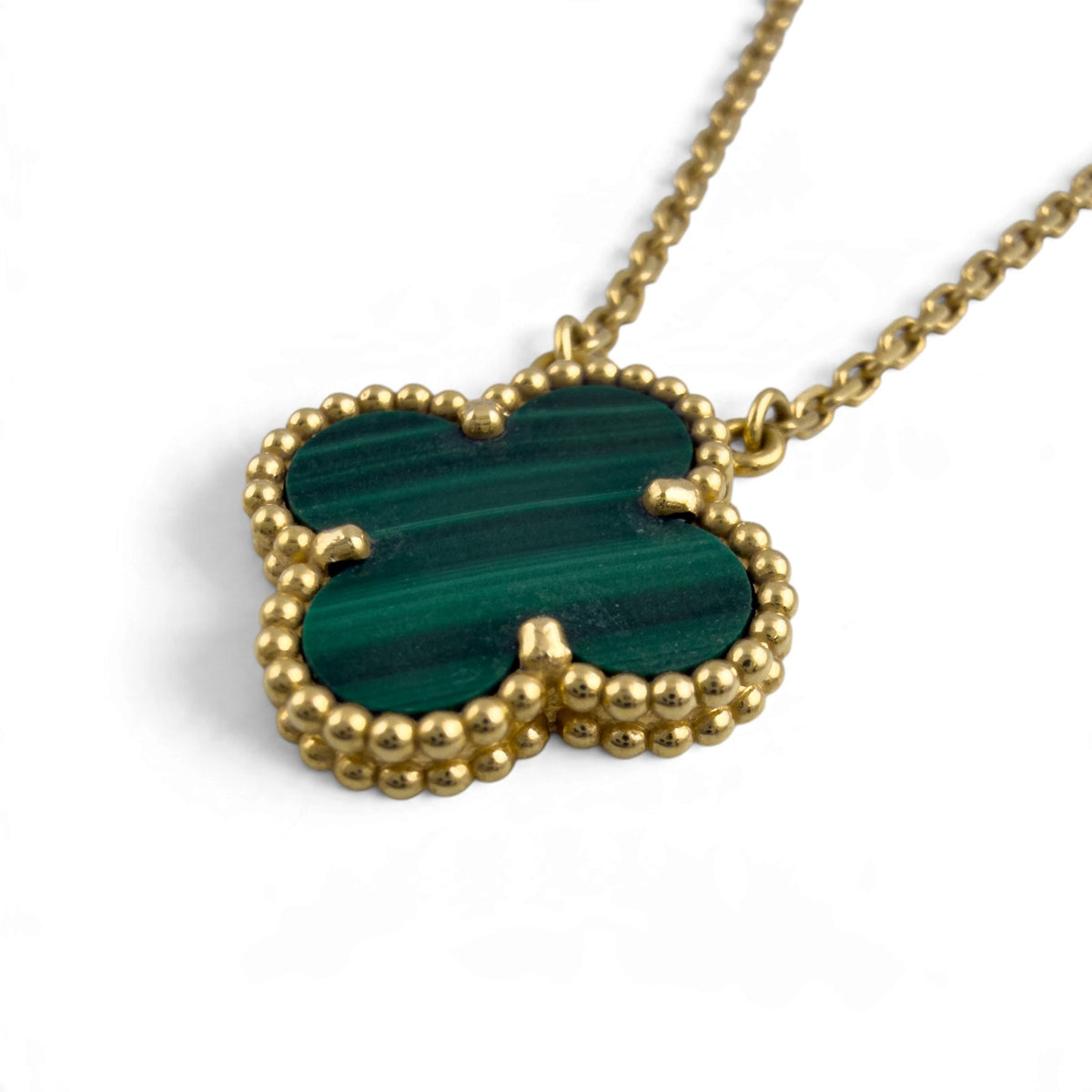 Van Cleef Arpels Malachite Vintage Alhambra 18k Gold Necklace 16.5" BAG BOX CERT