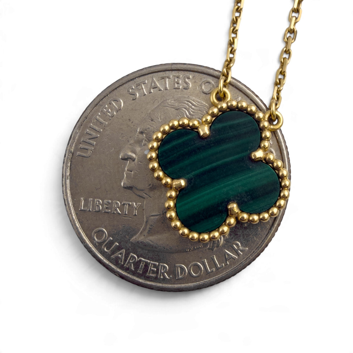 Van Cleef Arpels Malachite Vintage Alhambra 18k Gold Necklace 16.5" BAG BOX CERT