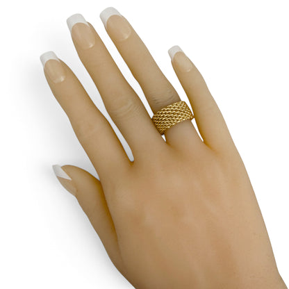 Tiffany & Co. Somerset Mesh Flex 18k Yellow Gold 10mm Wide Ring 11.5g Size 4.00