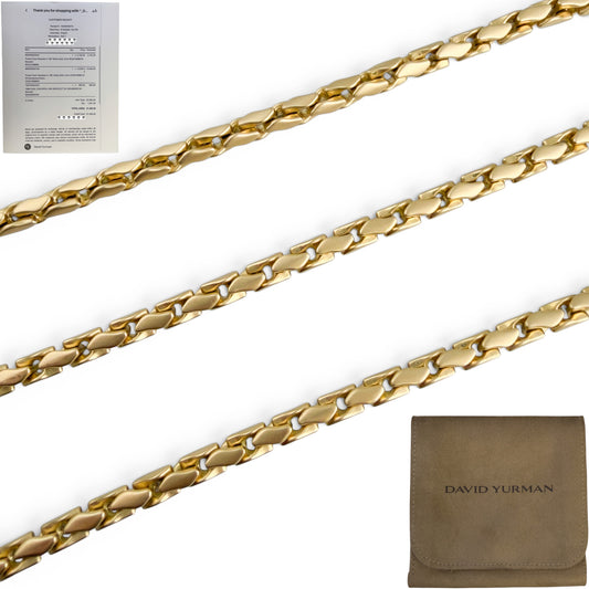 David Yurman Fluted Chain 22" Necklace 18k Yellow Gold, 5mm w/ POUCH & RECEIPT