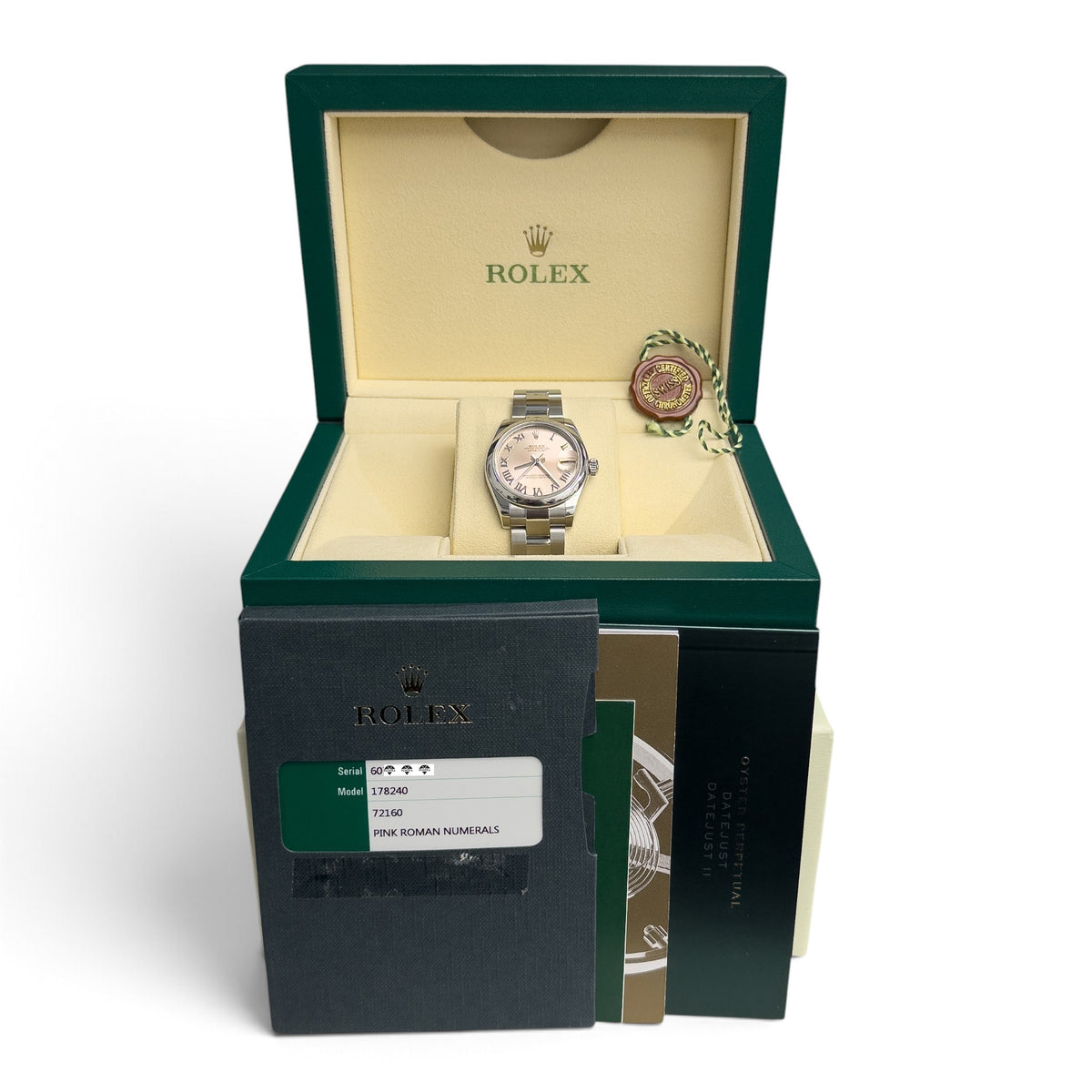 Ladies Rolex DateJust 178240 MidSize 31mm PINK ROMAN Dial Watch BOX + PAPERS